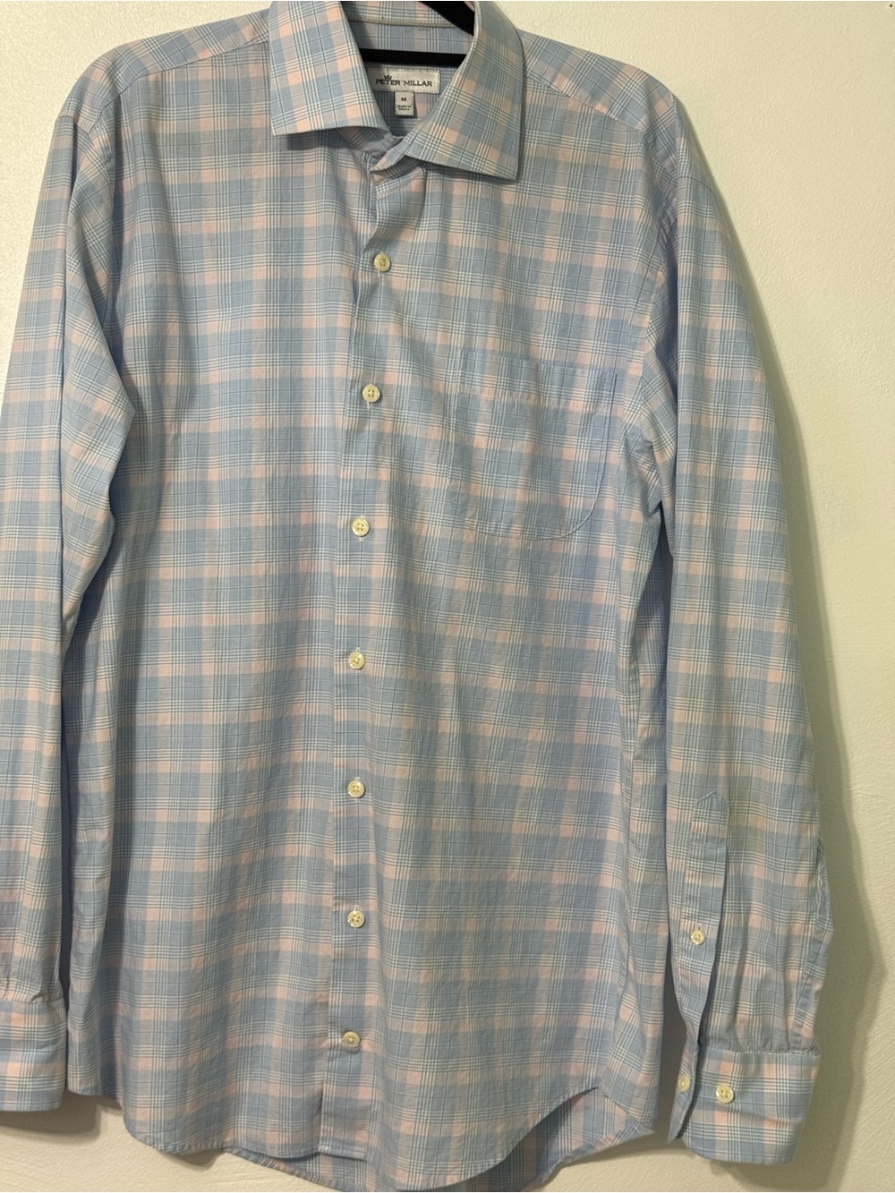 Peter Millar Light Blue and Pale Pink Plaid Dress Shirt